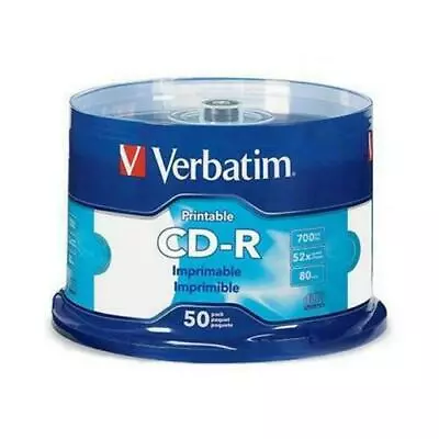 Verbatim 41908 CD-R 700MB/52X 50Pk White InkJet Printable 60% Off + Free Sleeves • $20