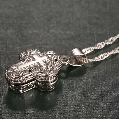 Locket Silver Plated Magnet Ashes Cross Pendant Chain Necklace Women Man Jewelry • $2.49