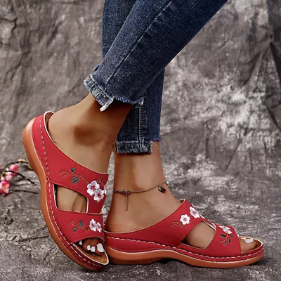 Womens Orthopedic Wedge Sandals Ladies Walking Summer Flat Shoes Toe Sandals • £9.49