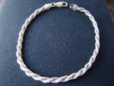 Vintage 925 STERLING Silver Braided Chain 7-1/2  CHARM BRACELET Italy • $19.99