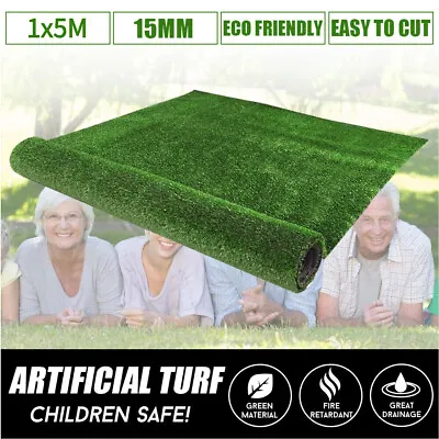 £25.99 • Buy 1X5m Thick 15mm Artificial Grass Realistic Astro Turf Fake Lawn Garden Green UK