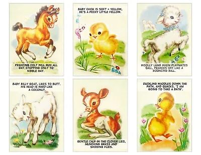 Set Of 6 Vintage Retro Children's Nursery Animals Cotton FABRIC Images • $12.95