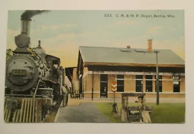 Berlin Wisconsin Postcard C M & St P Depot Railroad WI 1911 • $6.99