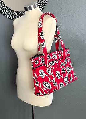 VERA BRADLEY DECO DAISY Red Black White Quilted Tote Bag Purse Zip Top • $25