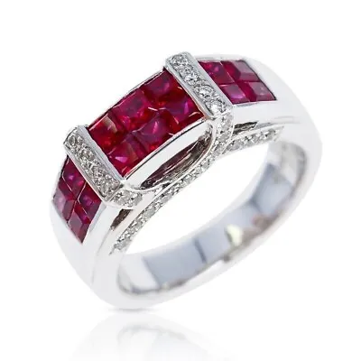 Engagement Band Ring Men's Ruby Red Lab-Created 14k White Gold Plated 2 Carat • $151.63