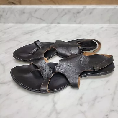 Womens 8 38 Cydwoq Vintage Elect Black Leather Sandals Slingback Thong Gladiator • $79