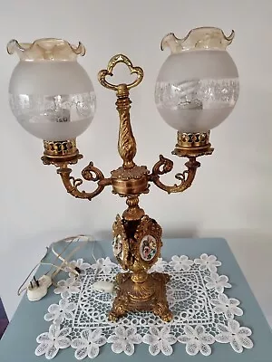 Vintage 70s Gilded Table Lamp Tulip Porcelain Capodimonte Style Flowers  • $55