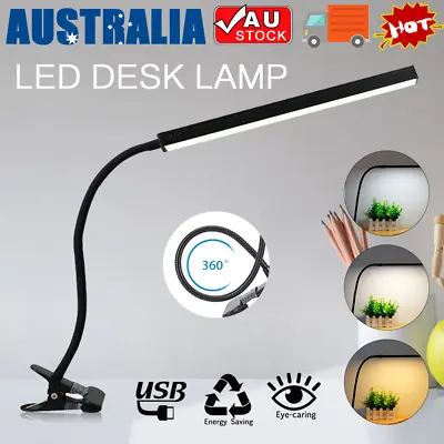 Modern Clip On LED Desk Lamp Eye Care USB Power Dimmable Light Adjustable Clamp • $14.90