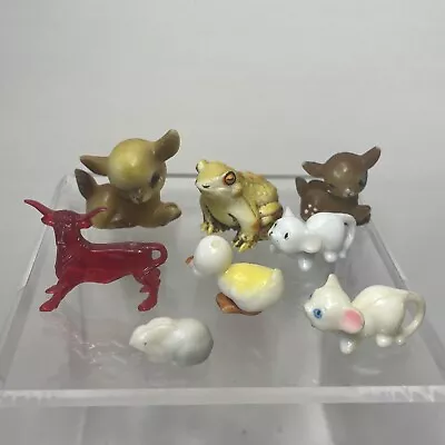 Lot Of Miniature Acrylic Plastic Animals Display Deer Frog Mouse Duck Rabbit Bul • $7.99