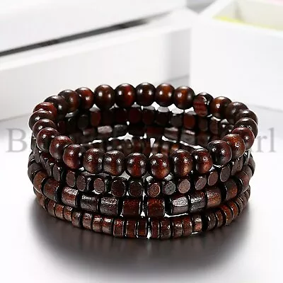 4-12PCS Set Wooden 8MM Beaded Bracelet Mala Elastic Bangle For Men And Women • $9.99