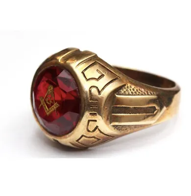 ART DECO 1930s Vintage 10K GOLD MASONIC Ring - Size 9 1/2.EXCELLENT CONDITION • $1250