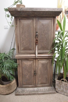 £495 • Buy Antique French Weathered Oak Buffet Deux Corps Larder/Linen Cupboard