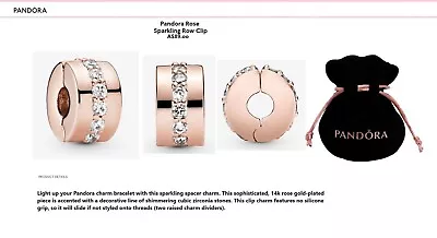 $39 • Buy Pandora Rose Sparkling Row Clip Charm - 781972CZ - As New! Free Pouch & Post