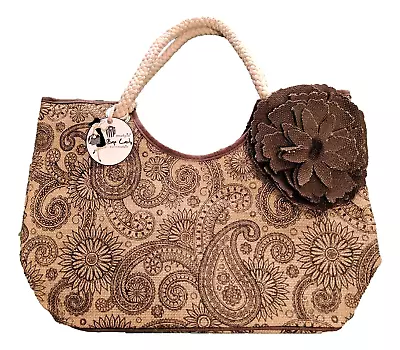 Jute Tote Bag Natural Rope Top Handle Carry All Brown Paisley Handbag Mud Pie • $14.95