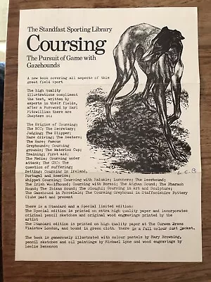 Flyer RICHARD G RENNICK: COURSING PURSUIT GAME W GAZEHOUNDS Ill. Leslie Benenson • £8.99