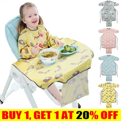 Baby Kids Bibs Long Sleeve Weaning Feeding Apron Coverall Highchair Cute PatteAZ • £4.96