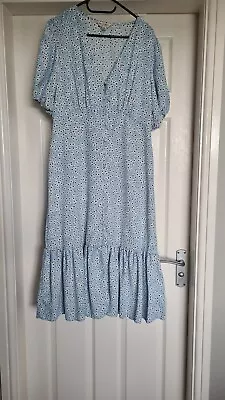 Ladies Miss Selfridge Blue Ditsy Floral Dress Size 14 • £5.84