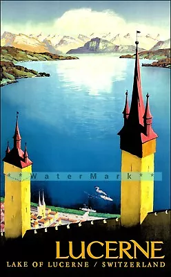 Switzerland Lake Lucerne 1930 Vintage Poster Print Retro Style Travel Décor Art • $21.58