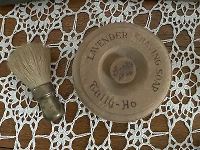 Vintage Wooden Lavender Shaving Soap Bowl Container W/ Brass Handled Brush • $14.95