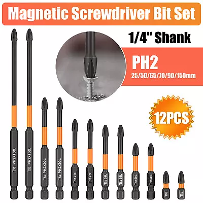 12Pcs PH2 Impact Driver Bit Set Magnetic Phillips Screwdriver Drill Bits Tool US • $12.48