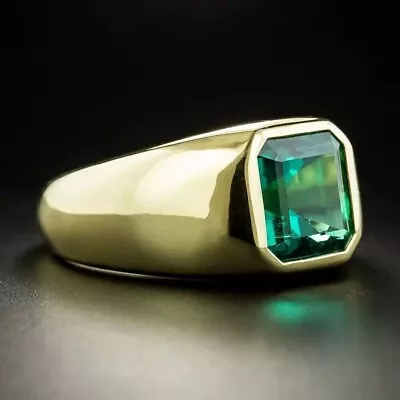 3ct Emerald Cut Natural Emerald Men's Wedding Ring Solid 10k Yellow Gold • $862.49