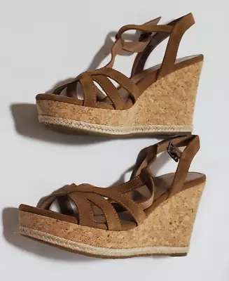 Ugg Melissa Platform Wedge Sandal Suede Women's Size 8.5 Chestnut Brown Buckle • $39.99