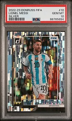 2022-23 Panini Donruss FIFA #10 LIONEL MESSI Silver Refractor PSA 10 Argentina • $125