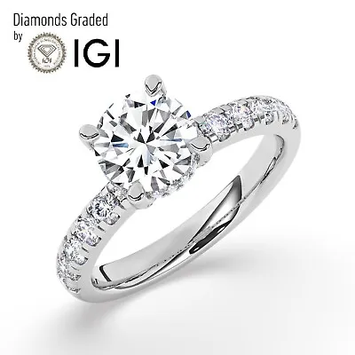 Round Solitaire Hidden Halo 14K White Gold Engagement Ring2 Ct Lab-grown IGI • $2072