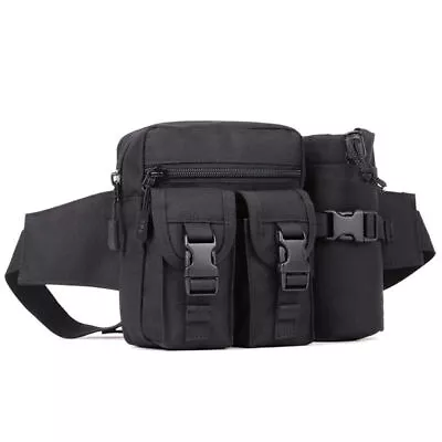 Military Tactical Waist Bag Mens Belt Pouch Waterproof Bum Water With Bottle Bag • £11.18