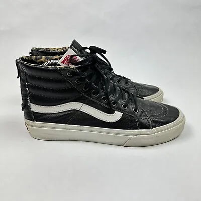 Vans Sk8 Hi Black Leather Slim Leopard Skate Shoes Size M 7 / W 8.5 • $59.99