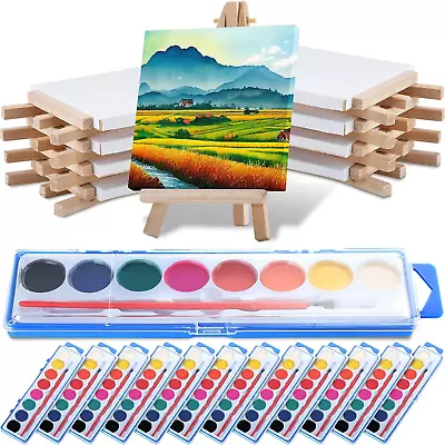 24 Set Mini Canvas Easel Set Include 8 Colors Watercolor Paint Bulk With 4 X 4 I • $67.99