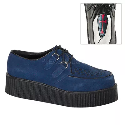 £49.99 • Buy Demonia Creeper 402 Blue Navy Suede Unisex Creepers Hi Sole Shoes Punk Rock