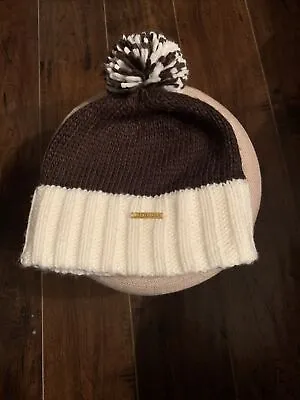 Michael Kors Brown And White Pom Pom Beanie -One Size • $14.99