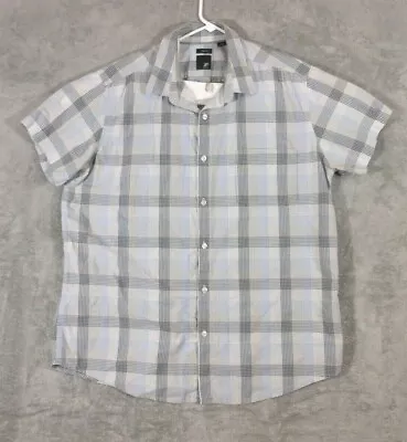 J Ferrar Shirt Men's XL Button Up Short Sleeve Gray Check Cotton Casual • $9.75