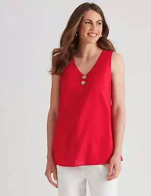 AU 8 - W LANE - Womens Summer Tops - Red Blouse / Shirt - Linen • $12.60