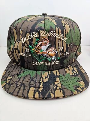 Vintage USA MADE Quails Unlimited Camo Hunting SAMPLE Trucker Hat Snapback Cap • $64