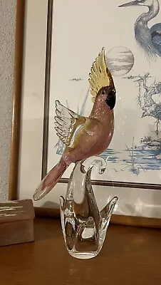 Peach & Gold Murano Style Glass Parrot Cockatoo Bird Figurine 13” • $120