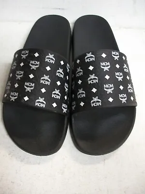 MCM Mens Black Visetos Rubber Slides Shoes US 10 EU 43 New • $80