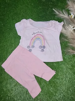 Matalan Baby Girls Newborn Pink Rainbow  Short Sleeve Bodyvest George Leggings  • £3.85