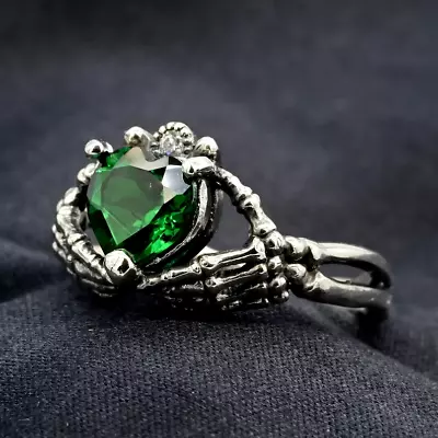 2CT Heart Lab Created Emerald Claddagh Band Ring 14K White Gold Plated Silver • $104.25