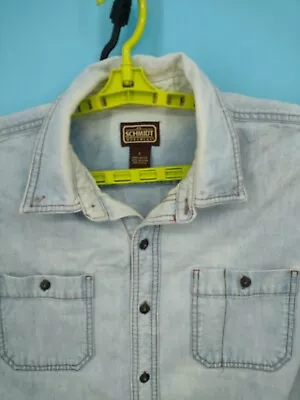 VTG CE Schmidt Denim Shirt Mens Large Blue Short Sleeve Light Wash Pocket Button • $14.15