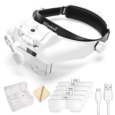 Dilzekui Head Mount Magnifier With LED Light Rechargeable Headband Magnifier 6 • $41.09