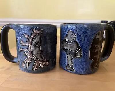 Design By Mara Mexico Blue Sun Moon Stars Fish Art Pottery Large 16oz Mug Lot • $15.99