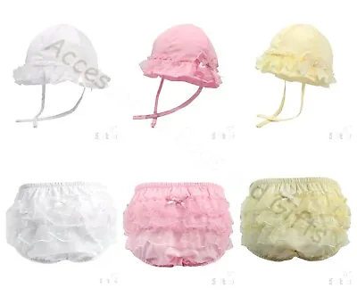 Baby Girls Summer Sun Hat / Frilly Pants Bow Spotty White Pink Lemon 0-24 Months • £5.50