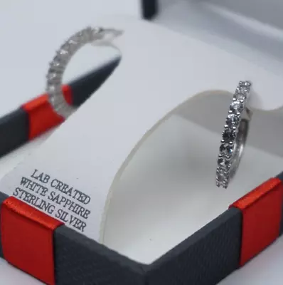 NIB Sterling Silver 925 & Lab Created White Sapphire Hoop Earrings 3/4  Gift Box • $18.39