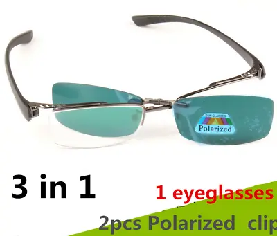 2pcs Polarized Magic Clip-on Sunglasses Half Rim Eyeglasses Frames Driving 3in1 • $20.99