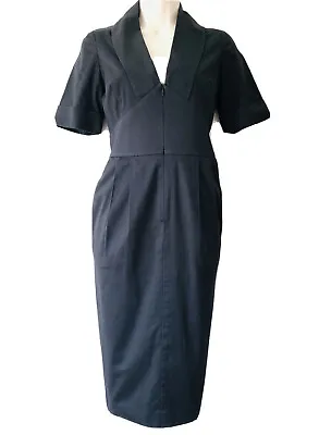 Vintage Reiss Zip Front Shirt Dress - Size 8 - Black Stretch Retro Y2K 90s 00s • £3.95