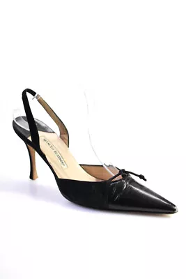 Manolo Blahnik Womens Pointed Slingback Pumps Black Leather Suede Size 39 • $89.99