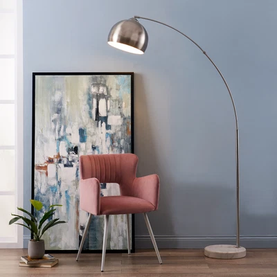 £104.95 • Buy Teamson Home Standard Arc Curved Floor Lamp, Modern Lighting, Silver Nickel