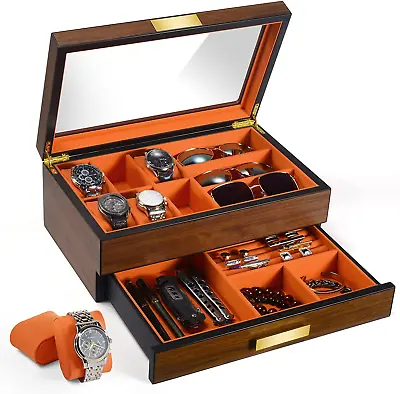 Watch Box Organizer For Men 6 Slot Luxury Watch Display Case Wood Jewelry • $144.99